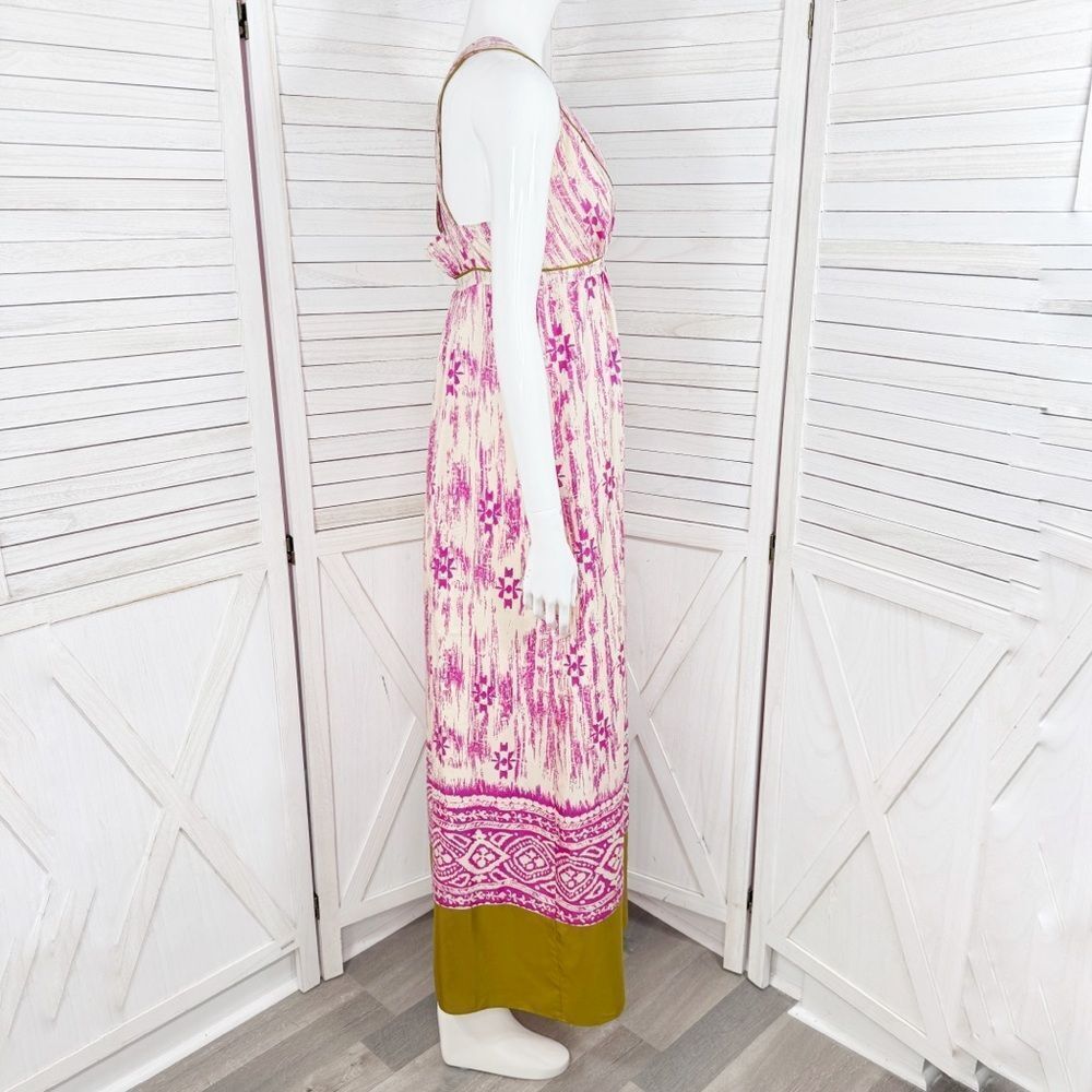 Loft Silk Ikat Tribal Print Maxi Dress Sundress Pink Cream Size 2 - Picture 4 of 15
